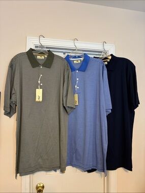 Men's‎ lot of 3 Alister Mackenzie XXL Striped Polo Shirt - Olive/Blue/Navy